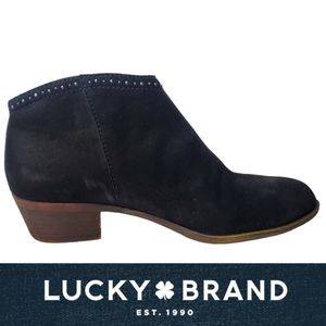 Lucky Brand Benna Ankle Suede Boots Studded Black Booties Womens Size 9